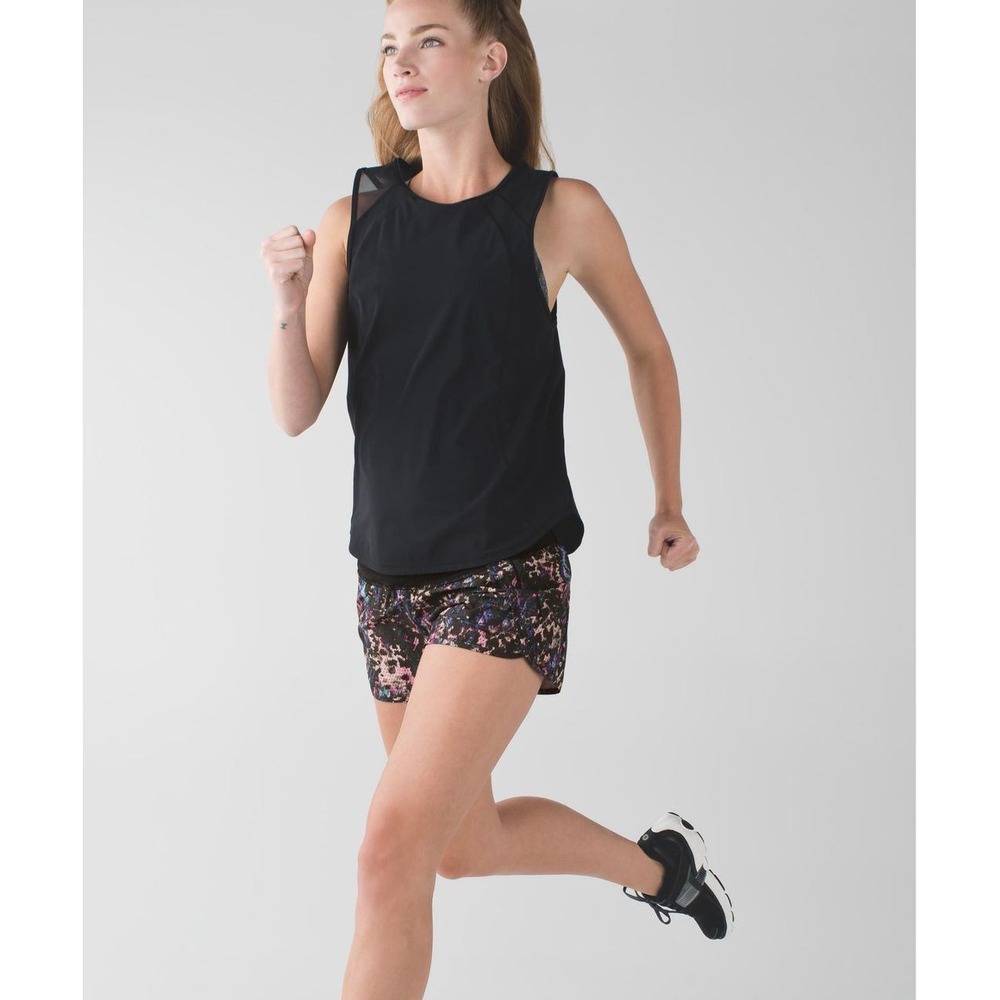 Lululemon Run Times Running Shorts Women 10 Floral Sport Black Multi Print Gym